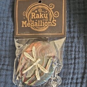 Iridescent Dragonfly Raku Medallion - Multicolor